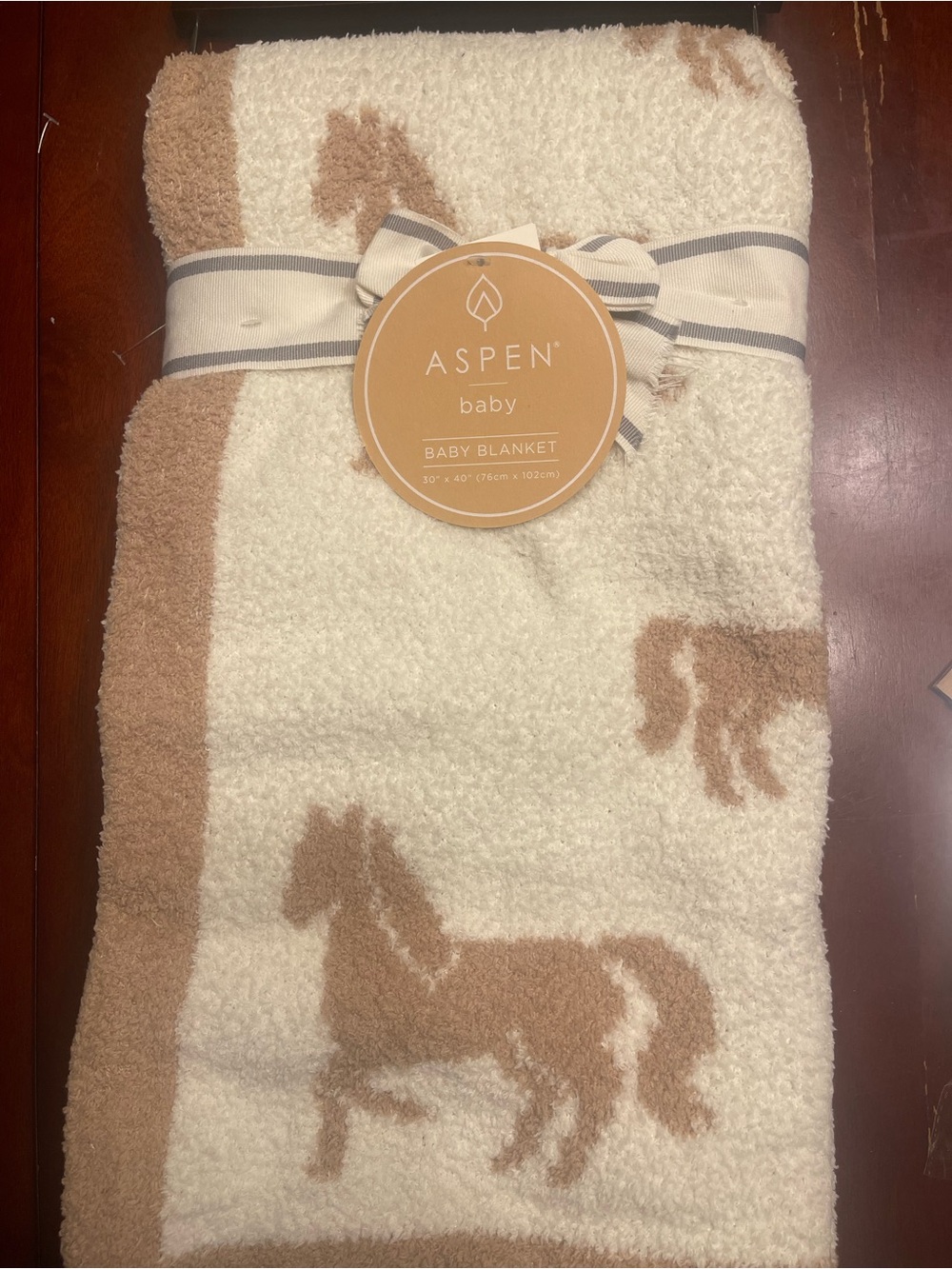 Aspen Baby Cream & Tan Horse Baby Blanket